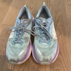 Hoka One One Gray and Purple Athletic Shoes with Cushioned Soles
